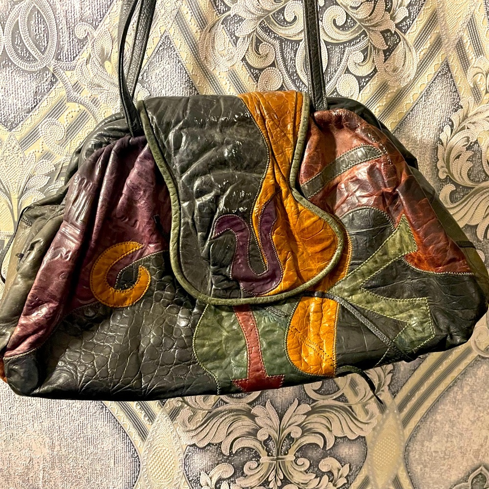 Vintage Leather Purse Hala New York. Multicolor! Stunning!